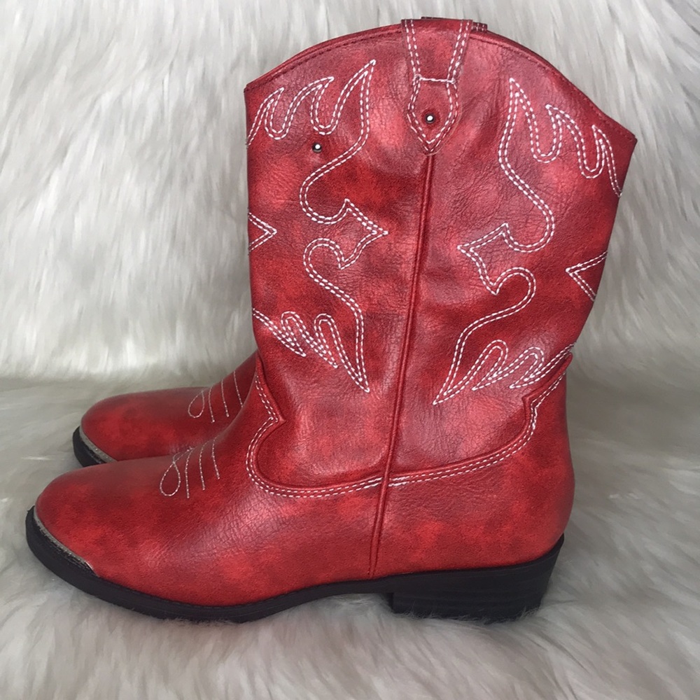 Wonder Nation Red Cowboy Boot Slip On zip ups Size3 Faux  Leather